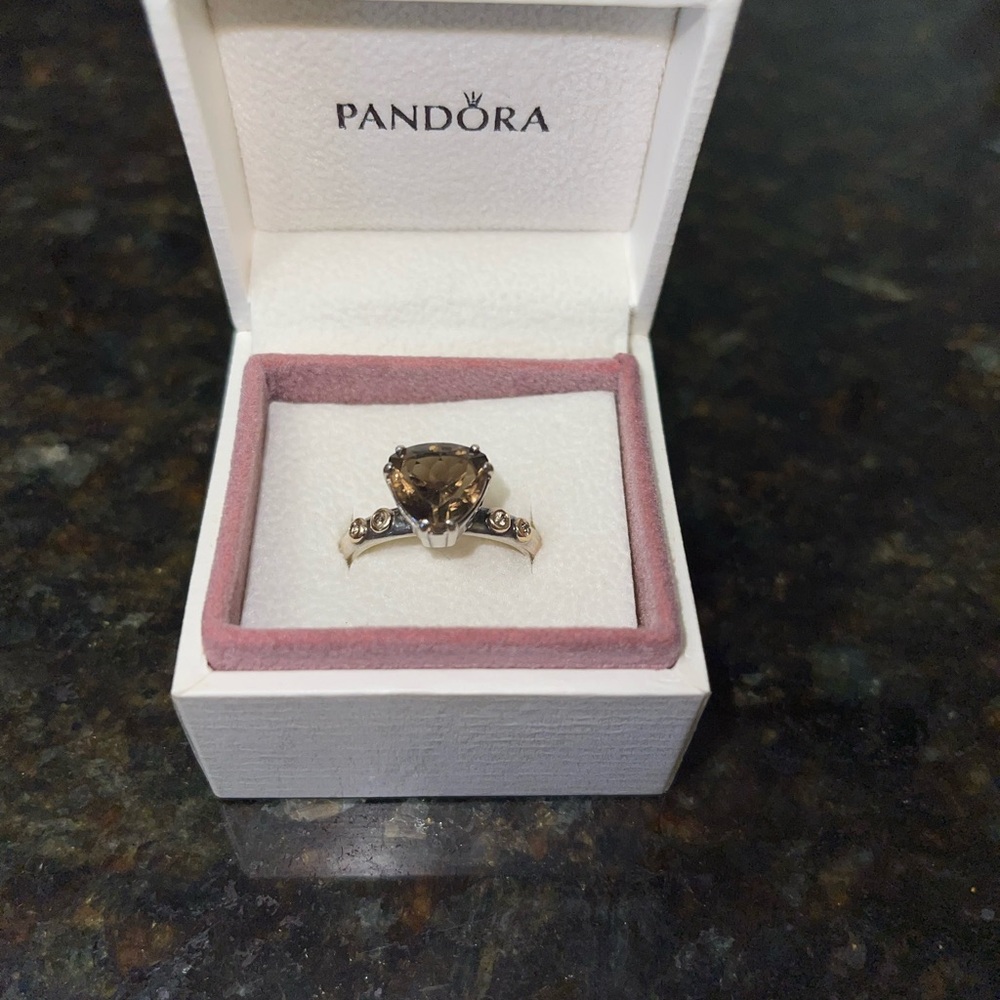 Pandora Silver Ring with Smoky Quartz